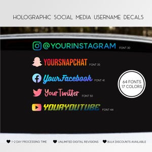 Calcomanías holográficas para nombres de usuario de redes sociales: Instagram, Facebook, Snapchat, Twitter, YouTube y TikTok
