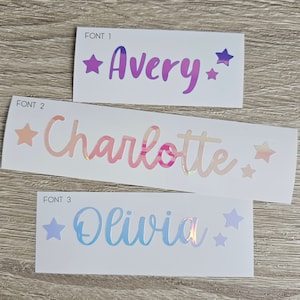 Pegatinas holográficas personalizadas con nombre y estrellas / Calcomanías personalizadas para tazas, botellas, portátiles y más