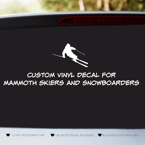 Benutzerdefinierte Mammut Berg Vinyl Aufkleber Aufkleber | Personalisierte Mammut-Aufkleber, Skifahrer und Snowboarder | Ich liebe Mammut