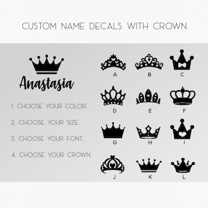 Aangepaste naamstickers met kroon | Stickerstickers koningin en koning kroon | Holografische opties beschikbaar