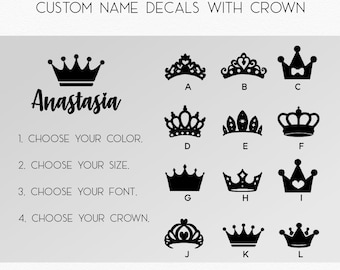 Custom Name Decal Stickers with Crown | Queen and King Crown Decal Stickers | Holographic Options Available