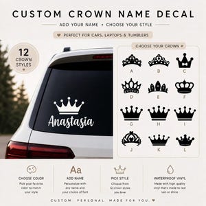 Custom Name Decal with Crown: Holographic Vinyl Stickers
