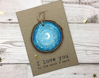 I love you moon gift. Galaxy home decor. I love you small gift. Moon and stars wall art. I Love you to the stars and back wooden sign.