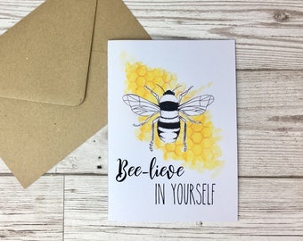 Bee greeting card. You are the bees knees. Bumble bee birthday card. Illustrated bee anniversary card. Bee kind card. Bee pun cards