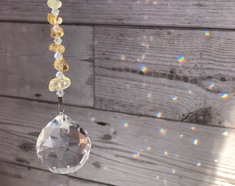 Citrine crystal sun catcher. Crystals for motivation and creativity. Beaded sun catcher gift. Gift for friend. Healing crystal citrine.