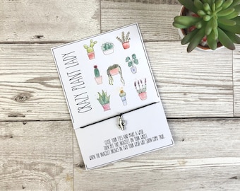 Crazy plant lady wish bracelet. Gardener gift. Florist gift idea. Cacti friendship bracelet. Small birthday gift for her. House plant gift.