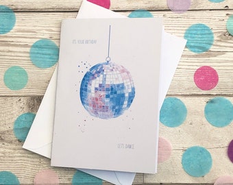 Disco ball birthday card. Let's dance birthday card. Birthday card for friend. 18th Birthday card. Funky 70s birthday card. Handmade card