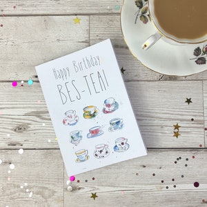 Tarjeta de cumpleaños para mejor amiga. Tarjeta de felicitación para amantes del té. Tarjeta para mejor amiga. Tarjeta de cumpleaños para ella. Cumpleaños de mejor amiga. Tarjeta para amantes del té. Feliz cumpleaños