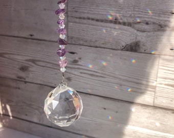 Amethyst crystal sun catcher. Crystals for protection and positivity. Beaded sun catcher gift. Gift for friend. Healing crystal Amethyst.