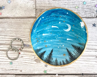Pottery ring dish Handmade tealight holder: lavender or blue CLEARANCE Folk ceramic ring holder Trinket bowl with flowers