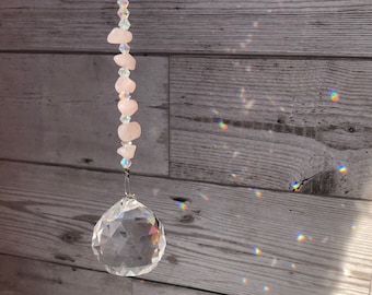 Rose quartz crystal sun catcher. Crystals for love and harmony . Pink sun catcher gift. Gift for friend. Healing crystal Rose quartz.