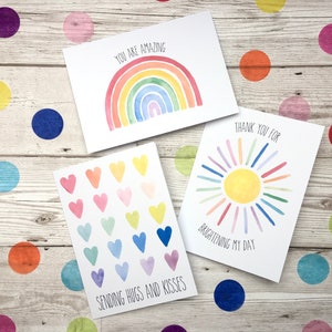 Tarjetas positivas de arcoíris. Tarjetas de agradecimiento. Postales de positividad. Eres increíble. Eres mi sol. Regalos de arcoíris. Tarjetas de afirmación.