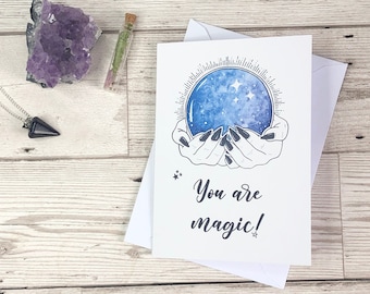 Halloween crystal ball card. Halloween magic wish bracelet. You are magic handmade card. Witches greeting card. Gothic greeting card.