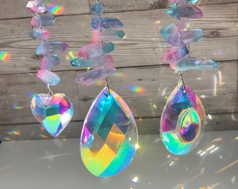 Crystal sun catcher. Rainbow home decor. New home gift. Crystal chip sun catcher. Summer home decor. Gift for her. Christmas gift for her