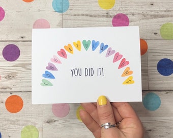 Congratulations you did it card. Rainbow congratulations greeting card. Well done handmade card. You passed. Exam card. Celebration card