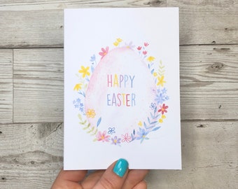 Easter card. Easter egg card. Happy Easter card. Handmade easter greeting card. Easter egg watercolour card. Spring easter card.