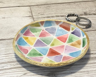 Rainbow ring dish. Gold trinket dish. Geometric ring dish. Gift for her. Rainbow decor. New home gift. Christmas gift for her