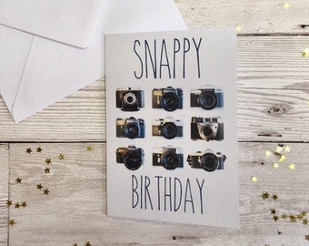 Birthday card for photographer. Snappy birthday card. Vintage camera greeting card. Lock down birthday card. Handmade card. Mens birthday.