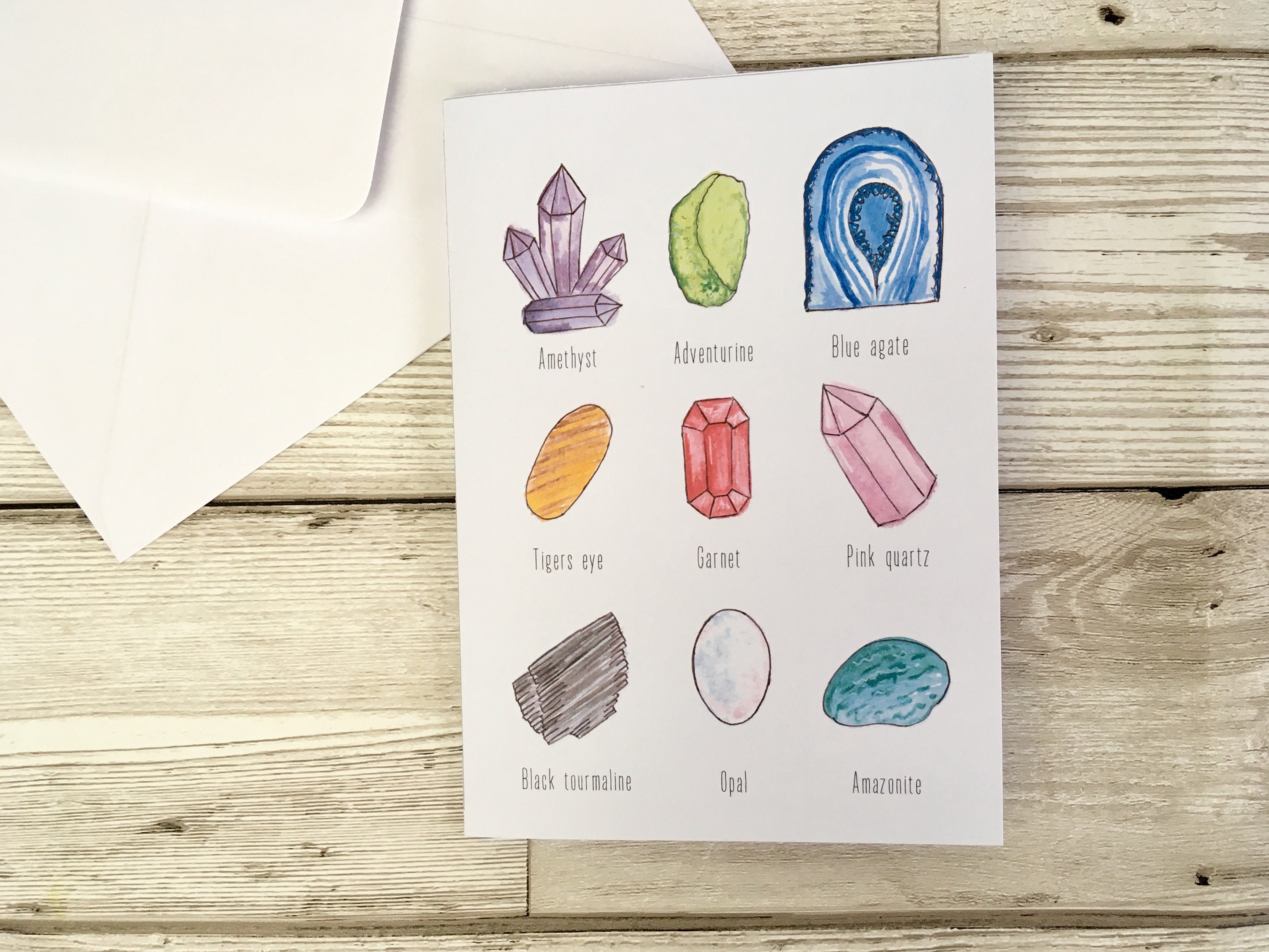 Crystals birthday card. Healing stones greeting card. Etsy