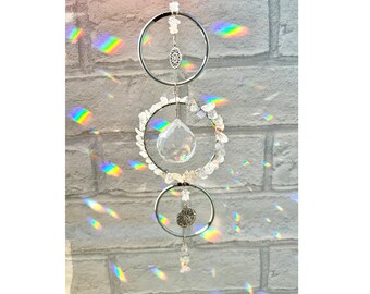 Opalite crystal sun catcher. Hanging window sun catcher. Witchy home decor. Handmade crystal sun catcher. New home gift. Witch gift decor.