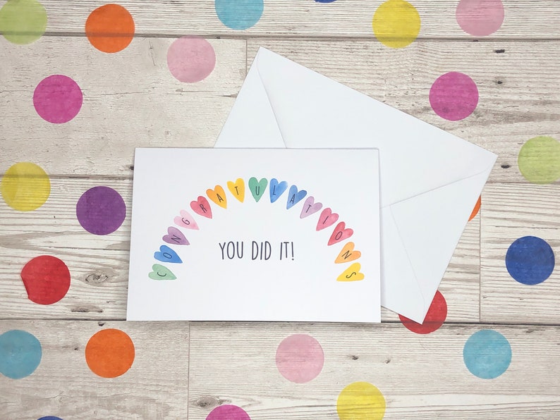 Congratulations you did it card. Rainbow congratulations greeting card. Well done handmade card. You passed. Exam card. Celebration card image 3