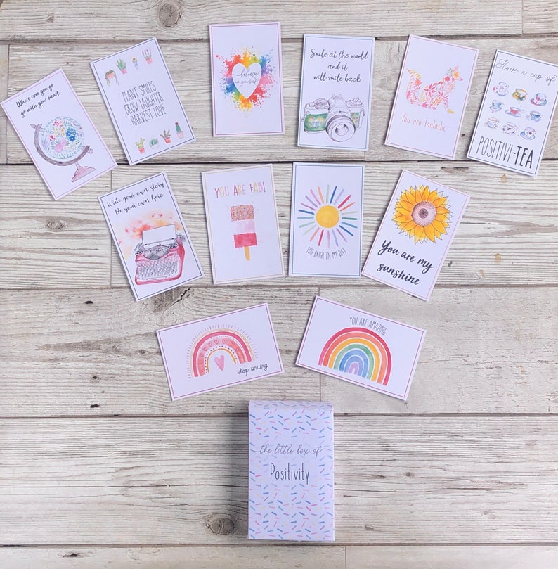 Inspirational positive message cards box set of 12. Positivity cards. The Little box of positivity. Self care box. Positivity gifts. image 6