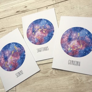 Zodiac constellation birthday card. Star sign greeting card. Celestial new baby birthday card. January birthday card.