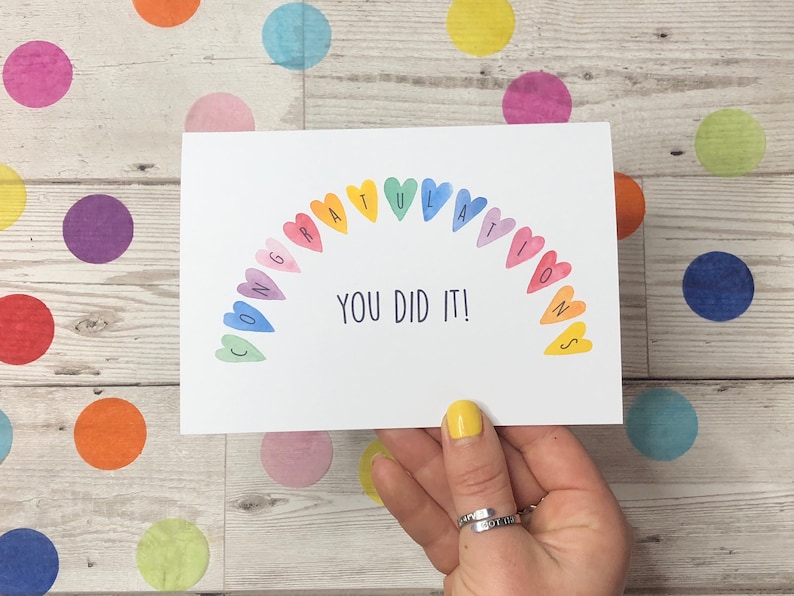 Congratulations you did it card. Rainbow congratulations greeting card. Well done handmade card. You passed. Exam card. Celebration card image 1