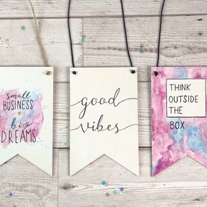 Positivity quote wall art. Wooden signs. Good vibes sign. pink and blue signs. Happy wall hangings. Spring 2021. Hand painted signs.