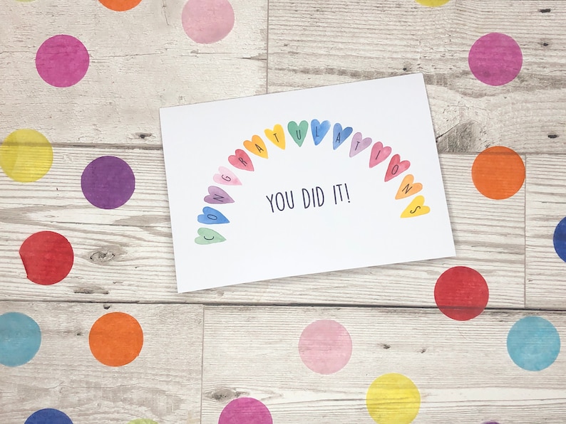 Congratulations you did it card. Rainbow congratulations greeting card. Well done handmade card. You passed. Exam card. Celebration card image 2