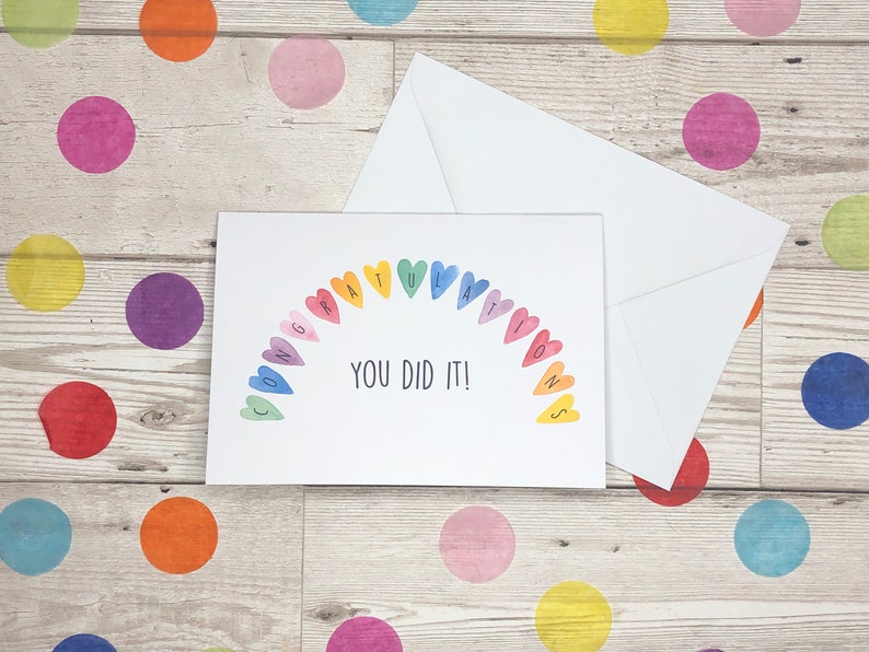 Congratulations you did it card. Rainbow congratulations greeting card. Well done handmade card. You passed. Exam card. Celebration card image 4