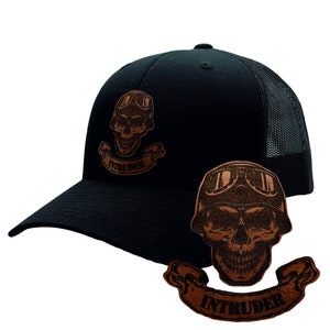 Intruder Cap Hat with Leather Patch Accessory Tuning Biker Meeting Gift Skull
