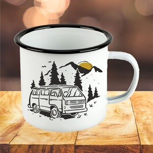 Bus camping Wonmobil Emaille Tasse Becher Kaffeetasse Geschenkidee für Busfahrer