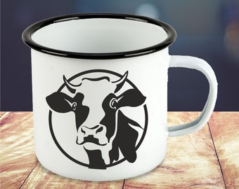 Kuh Bauer Landwirt Emaille Tasse Becher Kaffeetasse Geschenkidee für Landwirte
