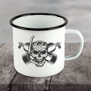 Taucher Emaille Tasse Becher Kaffeetasse Geschenkidee für Taucher diving tauchen Tauchermaske Taucherbrille Skull
