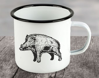 Wildschwein Wildsau Emaille Tasse Becher Kaffeetasse Geschenkidee für Jäger hunting
