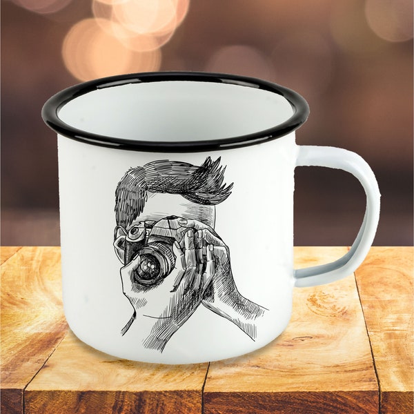 Fotograf Beruf Emaille Tasse Becher Kaffetasse Geschenkidee für Fotograf