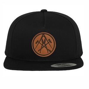 Plumber craftsman hat cap with leather patch coat of arms sign