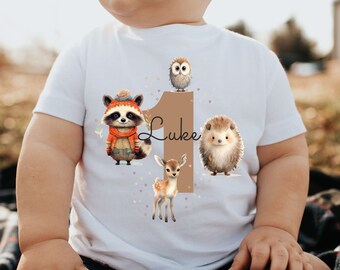 Birthday child birthday shirt desired name and desired age personalized boy girl hedgehog deer owl animals T-shirt 1st child's birthday