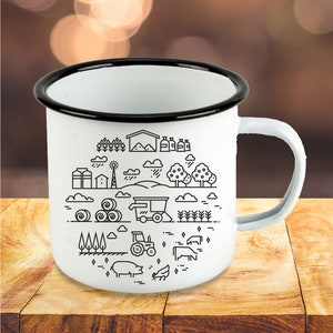 Camping Mug Enamel Cup White Farmer Agriculture Farmer Tractor Mug