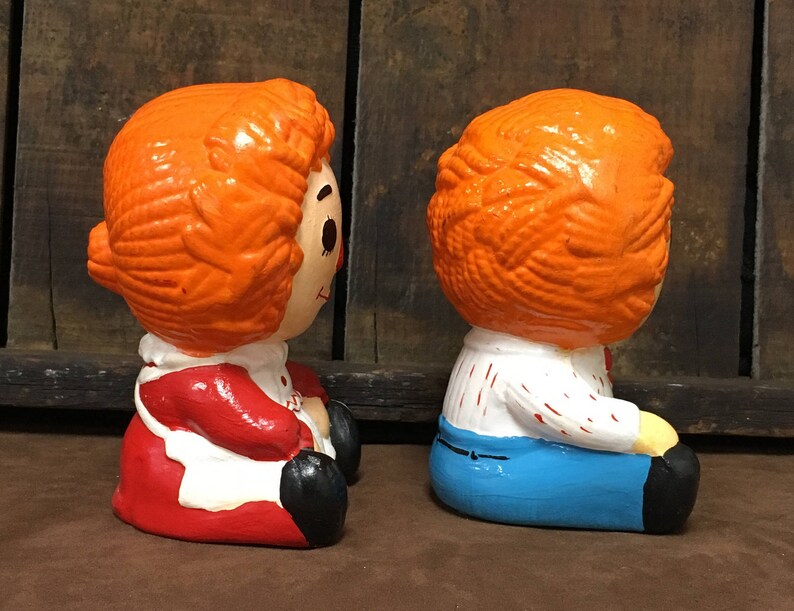 1979 Hand-Painted Raggedy Ann and Andy Ceramic Figurines