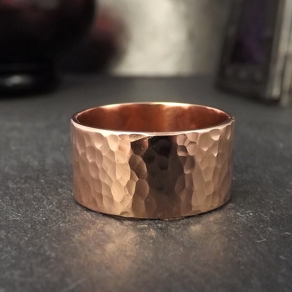 Hammered Copper Ring, handmade hammered band, UK ring size P