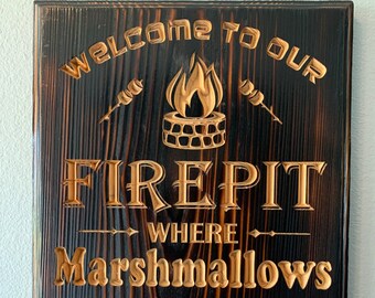 Welcome to Our Firepit Sign - Solid Cypress