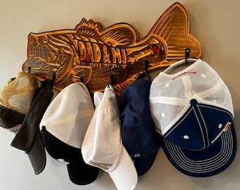 Personalized solid wood large mouth bass hat and cap display rack-