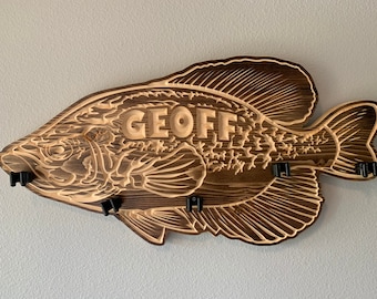 Personalized solid wood Speck Fish Shaped Sign Fishing Rod Holder