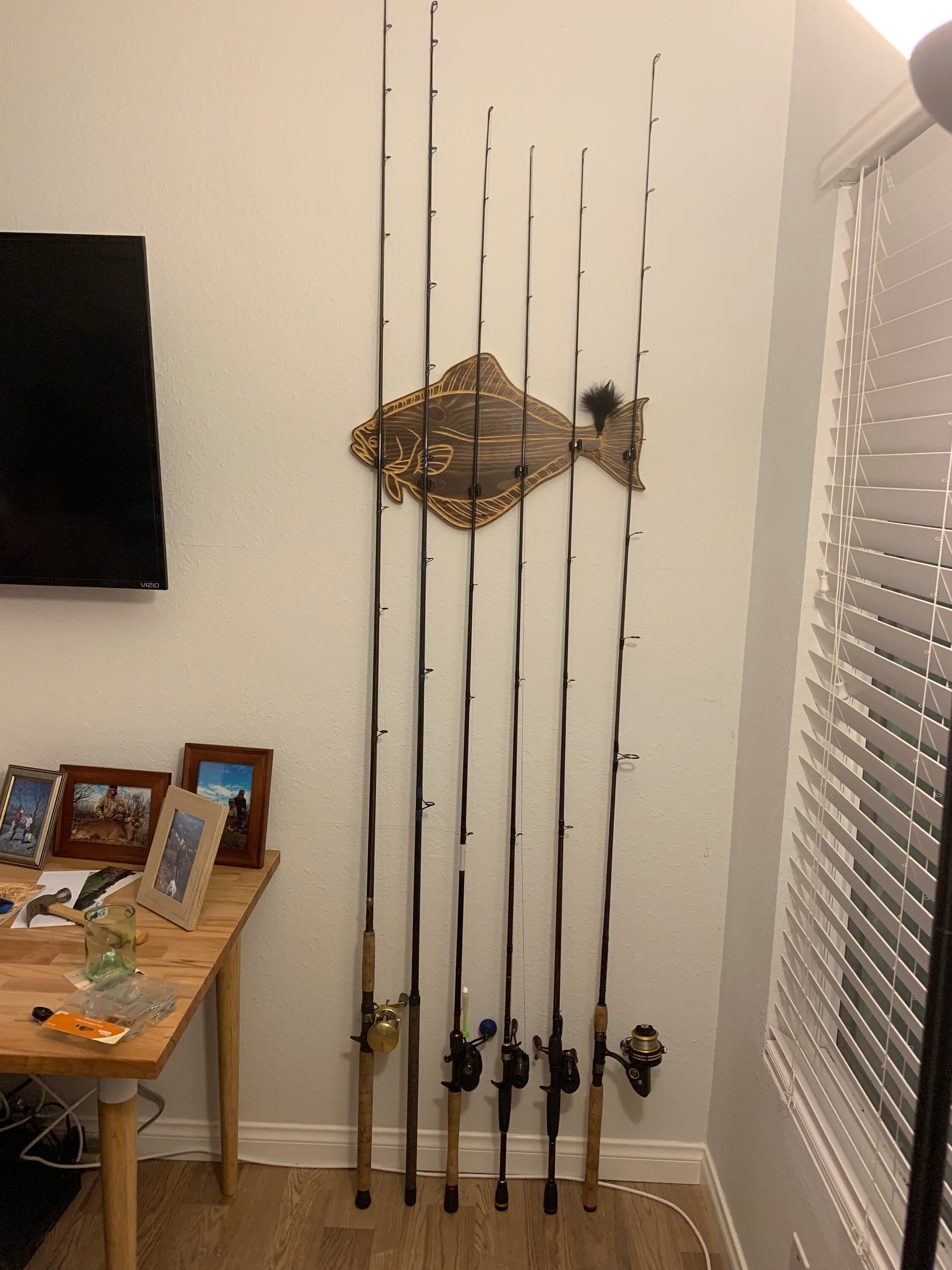 Personalized Solid Wood Halibut Fishing Rod Holder Great Etsy