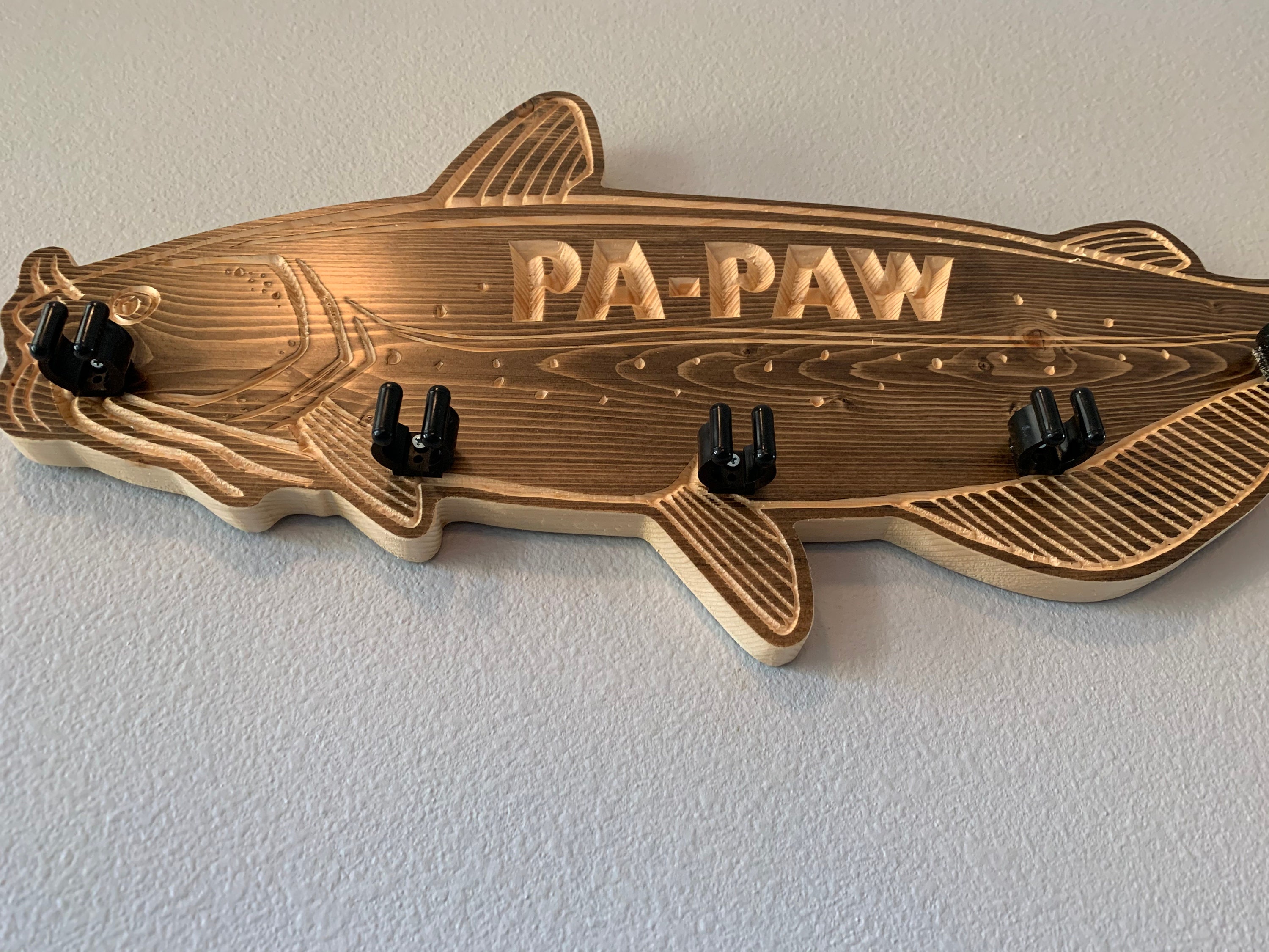 Personalized Solid Wood Catfish Fishing Rod Holder 