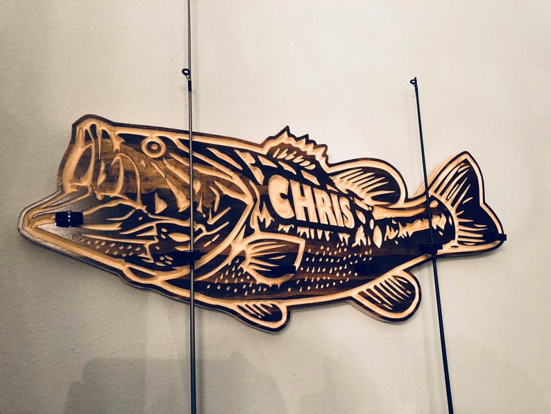 Personalized Solid Wood Large Mouth Bass Fishing Rod Holder Etsy