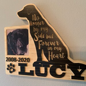 Personalized Labrador Retriever pet memorial plaque with space for photo