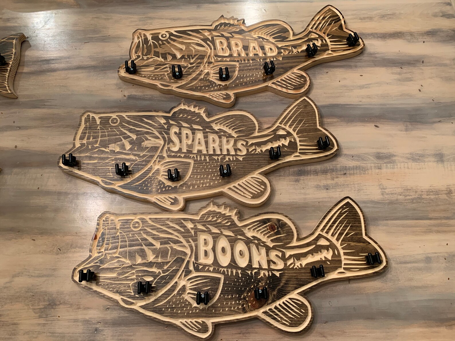 Personalized Solid Wood Large Mouth Bass Fishing Rod Holder Etsy